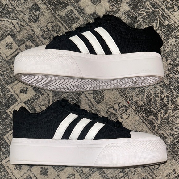 Adidas Men's Black Sneakers with White Stripes - Picture 6 of 8